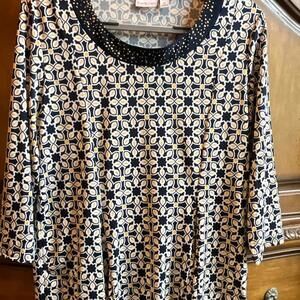 Kim Rogers Long Tunic Gold Stud Beading Neckline M